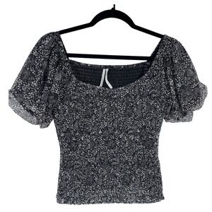 Anthro Black Ditsy Floral Aurelia Smocked Top XS Dark Romantic Coquette Dainty